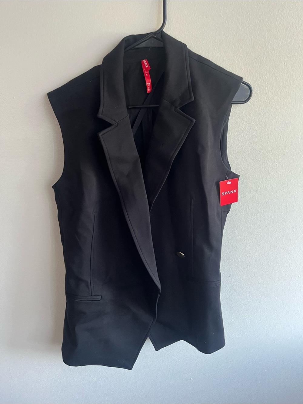 SPANX Asymmetrical Tailored Black Sleeveless Blazer Vest